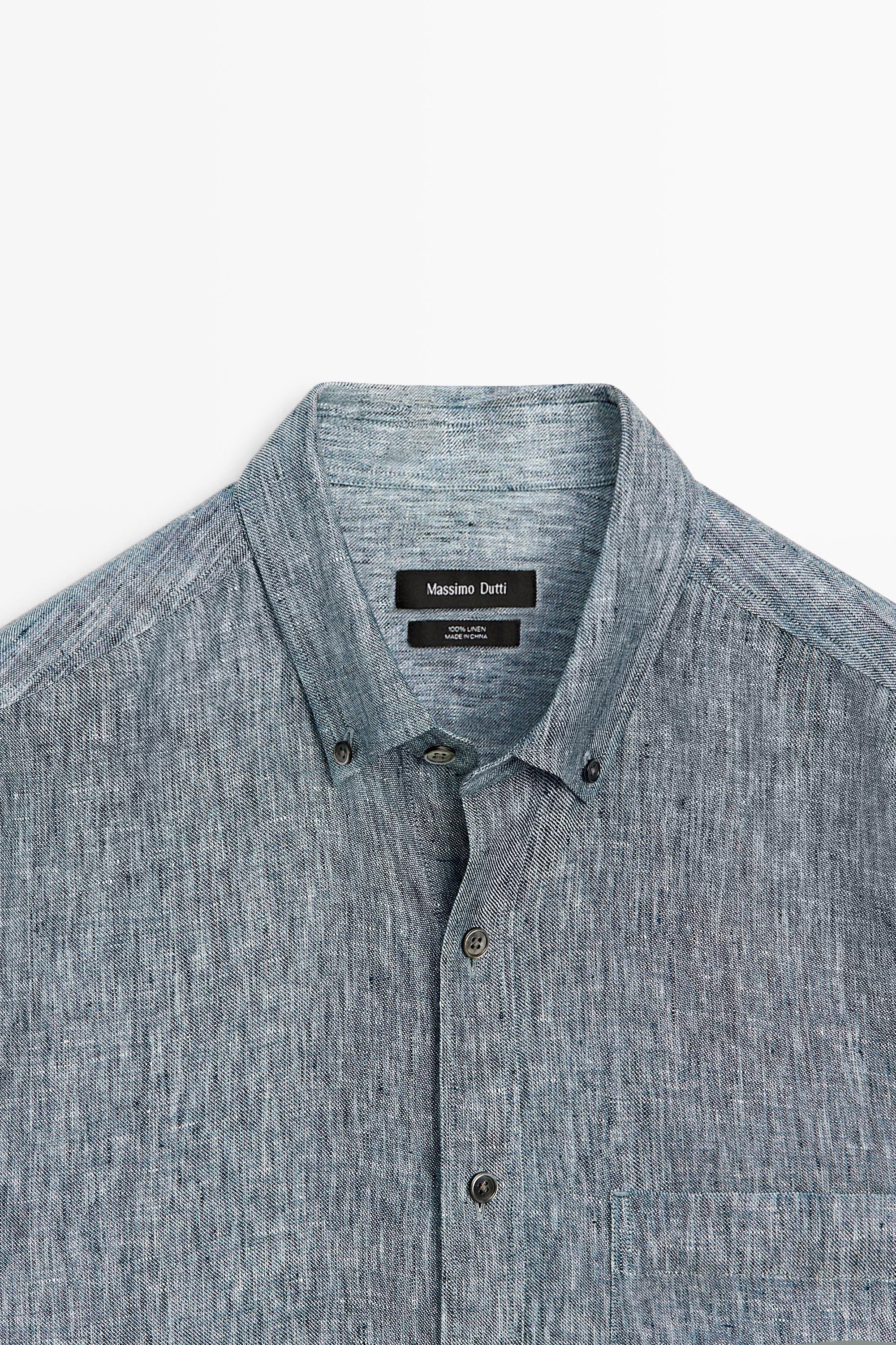 Regular fit melange twill 100% linen shirt